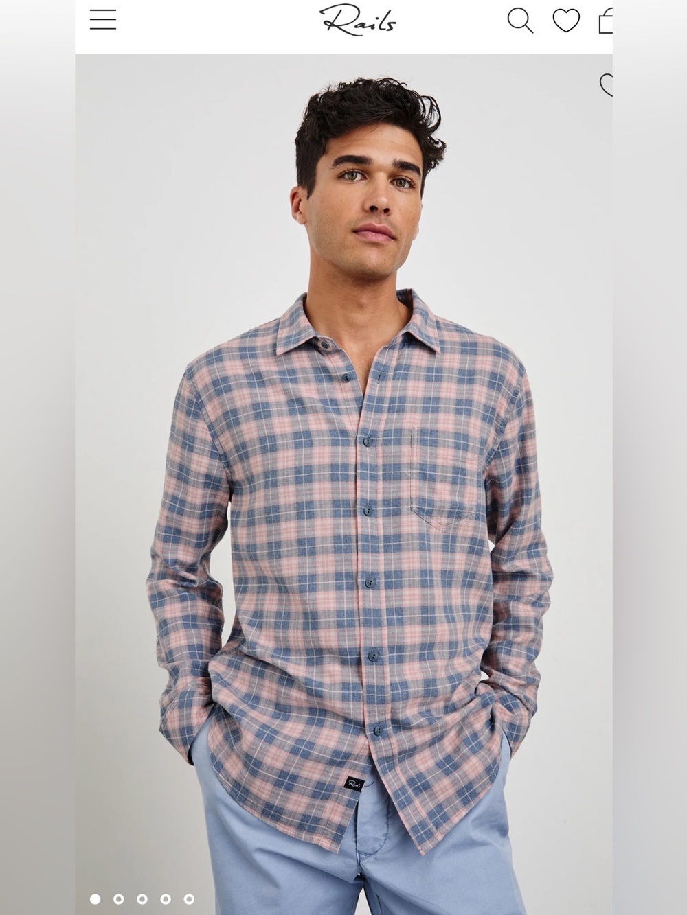 Rails Wyatt Cotton Shirt in Heather Blue Coral , size M